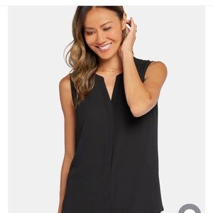 NYDJ sleeveless black blouse with V neck and buttons on the front